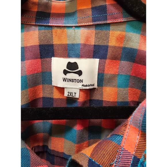 Men's Winston colorful plaid long sleeve button down dress shirt size 2XLT - Picture 3 of 10